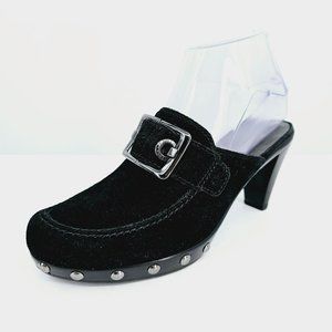 Stuart Weitzman Doubleagent Slip On Mule 5.5 M Black Sport Suede Leather Studded